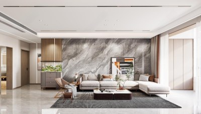 现代客厅3D模型下载